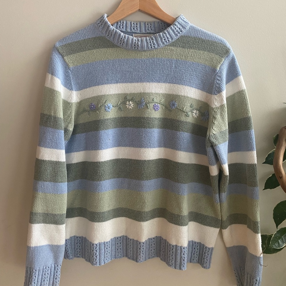 Striped Embroidered Knit Sweater